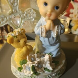 Adorable Praying Angel Figurine with Teddy Bear